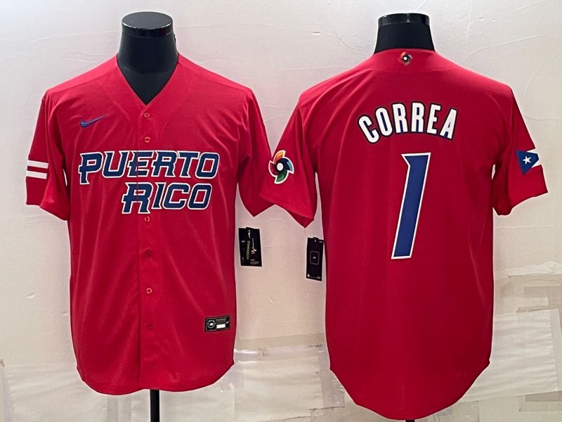 Men 2023 World Cub #1 Correa Red Nike MLB Jersey7->more jerseys->MLB Jersey